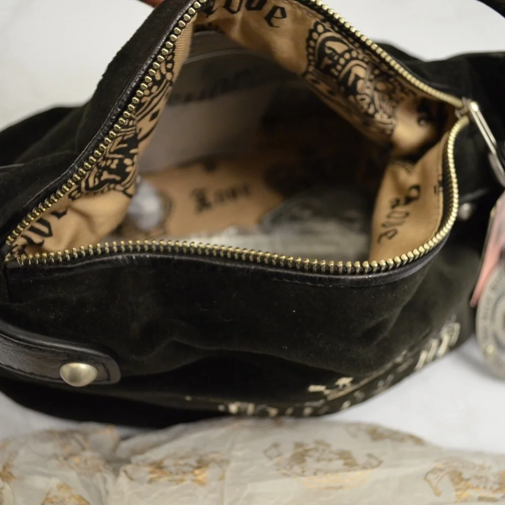 Juicy Couture Black Shoulder Bag with Cream Embroidery